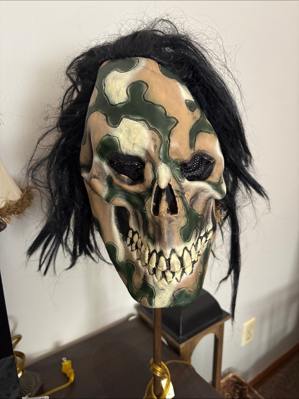 Creepy skeleton Halloween Accent Mask in Green and Tan -